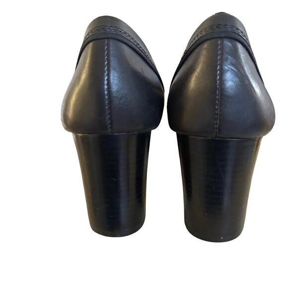 Y2K VTG. 2000'S BLACK LEATHER BUCKLE LOAFERS HEELS SZ. 6-6.5 LIZ CLAIBORNE. - Picture 5 of 8